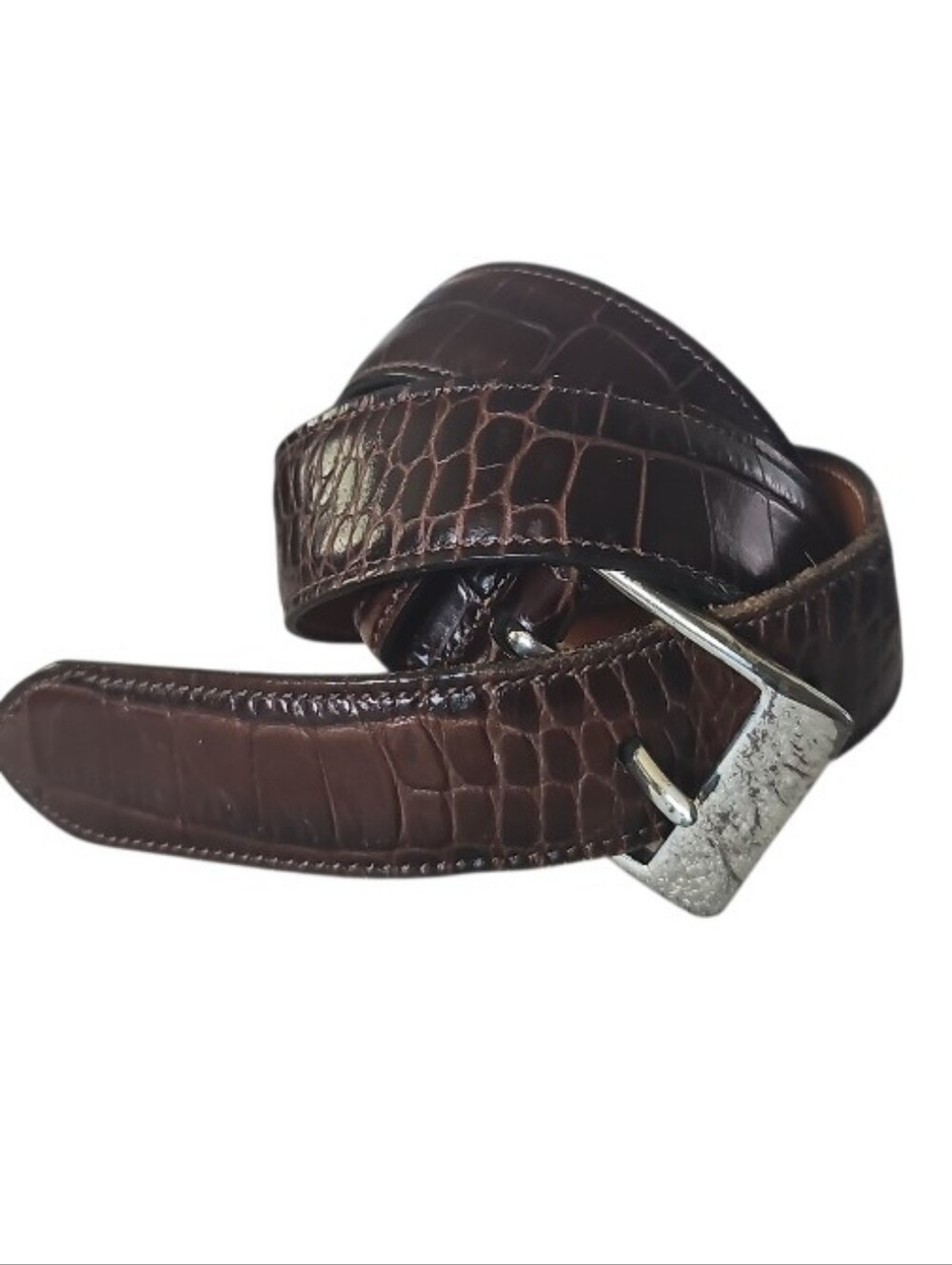 Trafalgar Italian Calfskin Leather Belt Brown Croc Embossed USA Men 38 Dress
